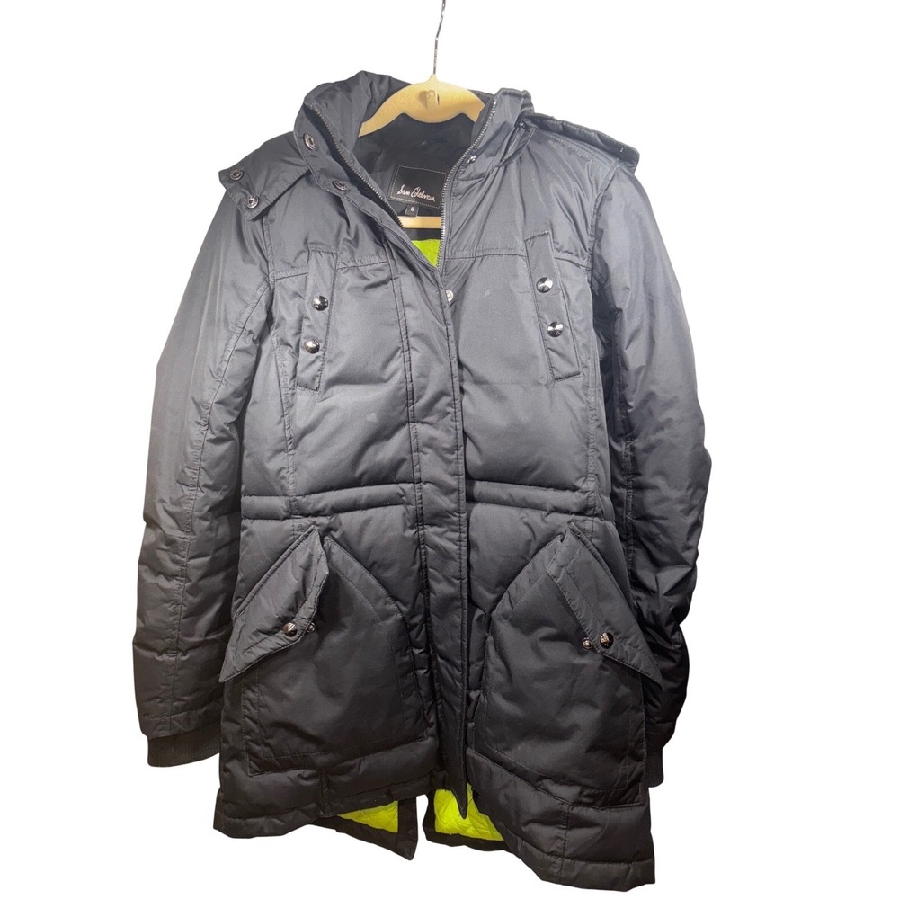 Sam Edelman Women Black Hooded Puffer Coat with Faux Fur‎ Trim Size S